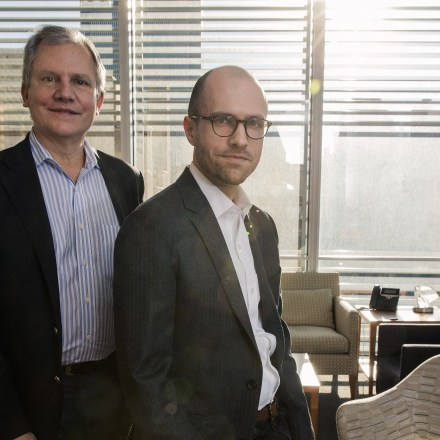 Arthur Sulzberger Jr., the current publisher of The New York Times, and his son, Arthur Gregg Sulzberger, at The New York Times building in New York on Dec. 13, 2017. The younger Sulzberger, who is known as A. G., will become the publisher on Jan. 1, 2018.  (Damon Winter/The New York Times)