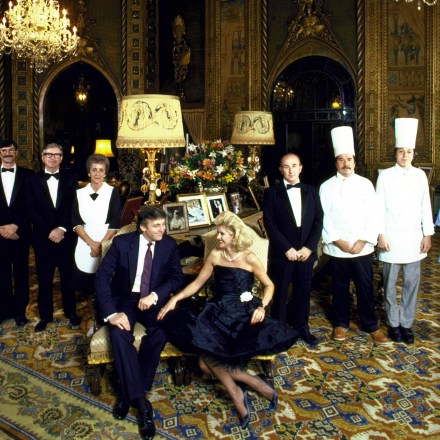 Real estate developer Donald Trump (C) w. wife Ivana sitting in their home, Mar-a-Lago, w. household staff behind.  (Photo by Ted Thai/The LIFE Picture Collection/Getty Images)