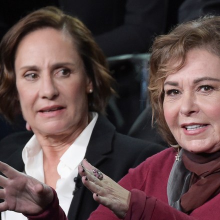 Laurie Metcalf, left, and Roseanne Barr participate in the "Roseanne" panel during the Disney/ABC Television Critics Association Winter Press Tour on Monday, Jan. 8, 2018, in Pasadena, Calif. (Photo by Richard Shotwell/Invision/AP)