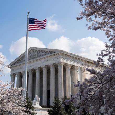 UNITED STATES - APRIL 10: Cherry blossoms frame the U.S. Supreme Court building in Washington on Tuesday, April 10, 2018. (Photo By Bill Clark/CQ Roll Call) (CQ Roll Call via AP Images)