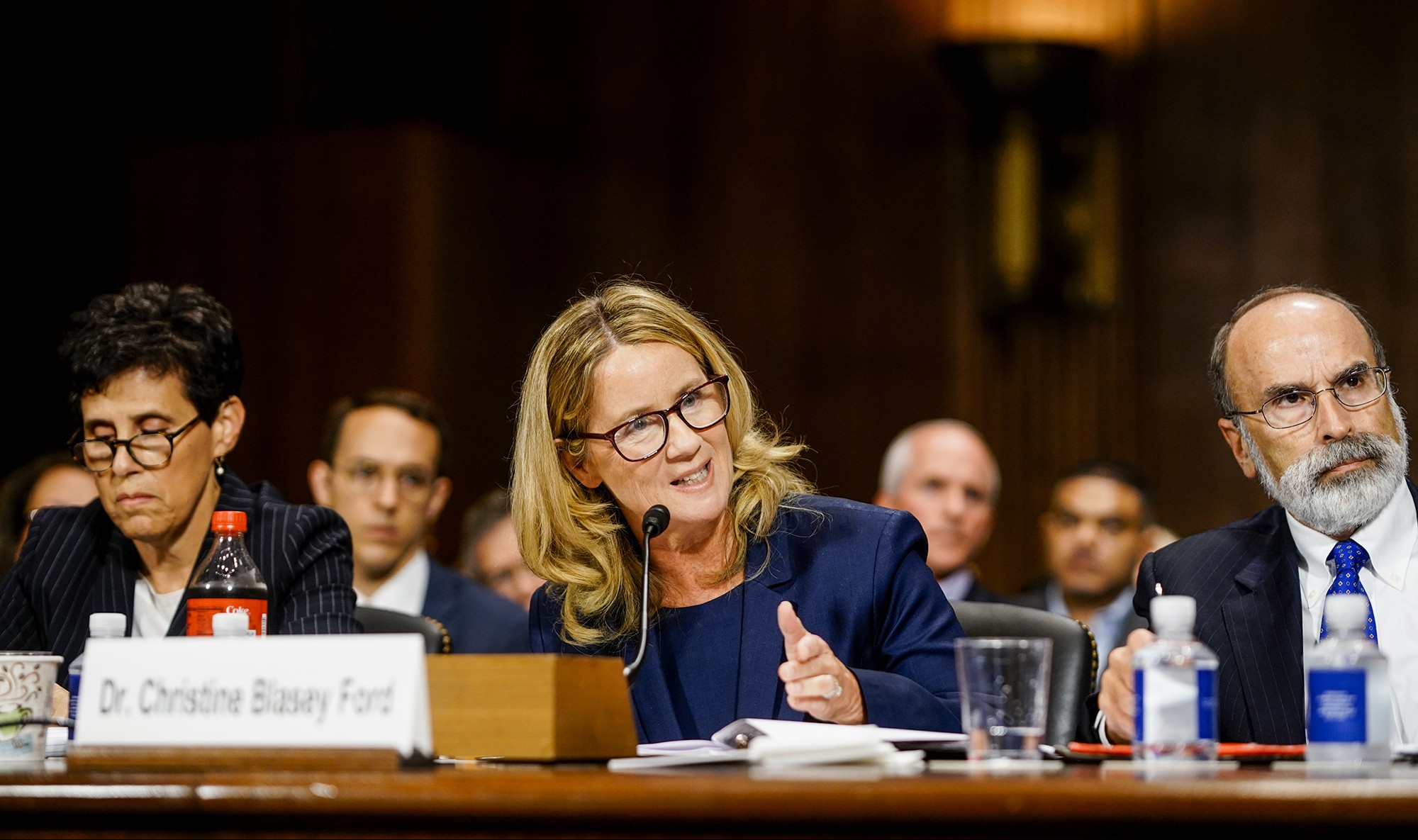 Christine Blasey Ford testifies at a Senate Judiciary Committee hearing on Thursday, Sept. 27, 2018 on Capitol Hill. (Melina Mara/Pool/The Washington Post)
