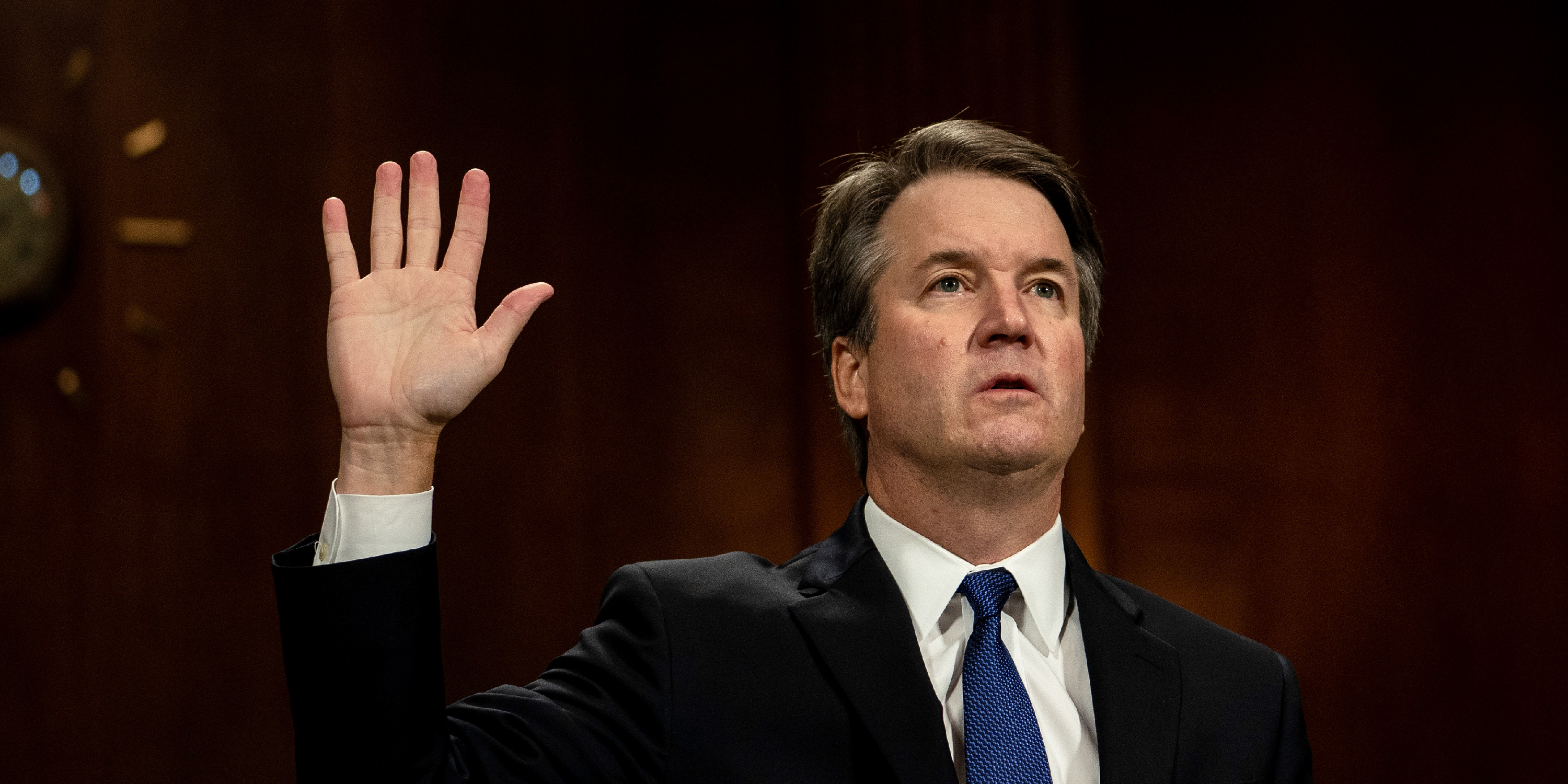 SEPTEMBER 27 - WASHINGTON, DC: Judge Brett M. Kavanaugh was sworn in to testify. The Senate Judiciary Committee holds a hearing for Dr. Christine Blasey Ford to testify about sexual assault allegations against Supreme Court nominee Judge Brett M. Kavanaugh at the Dirksen Senate Office Building on Capitol Hill Thursday, September 27, 2018. Blasey Ford, a professor at Palo Alto University and a research psychologist at the Stanford University School of Medicine, has accused Supreme Court nominee Brett Kavanaugh of sexually assaulting her during a party in 1982 when they were high school students in suburban Maryland. (Photo by Erin Schaff-Pool/Getty Images)
