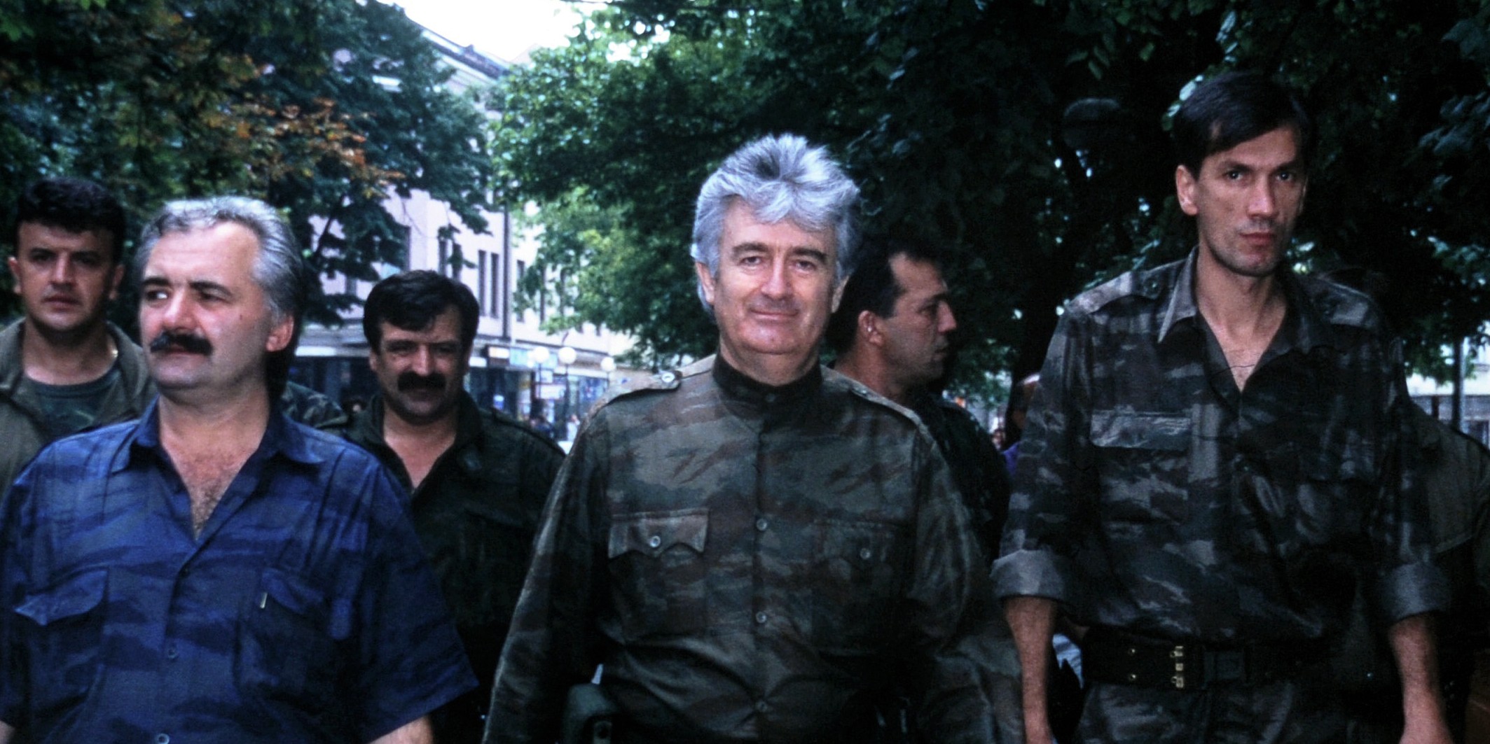 Banja Luka 10.08.1995. Radovan Karadzic in down town of Banja Luka. (Photo by SHONE/Gamma-Rapho via Getty Images)