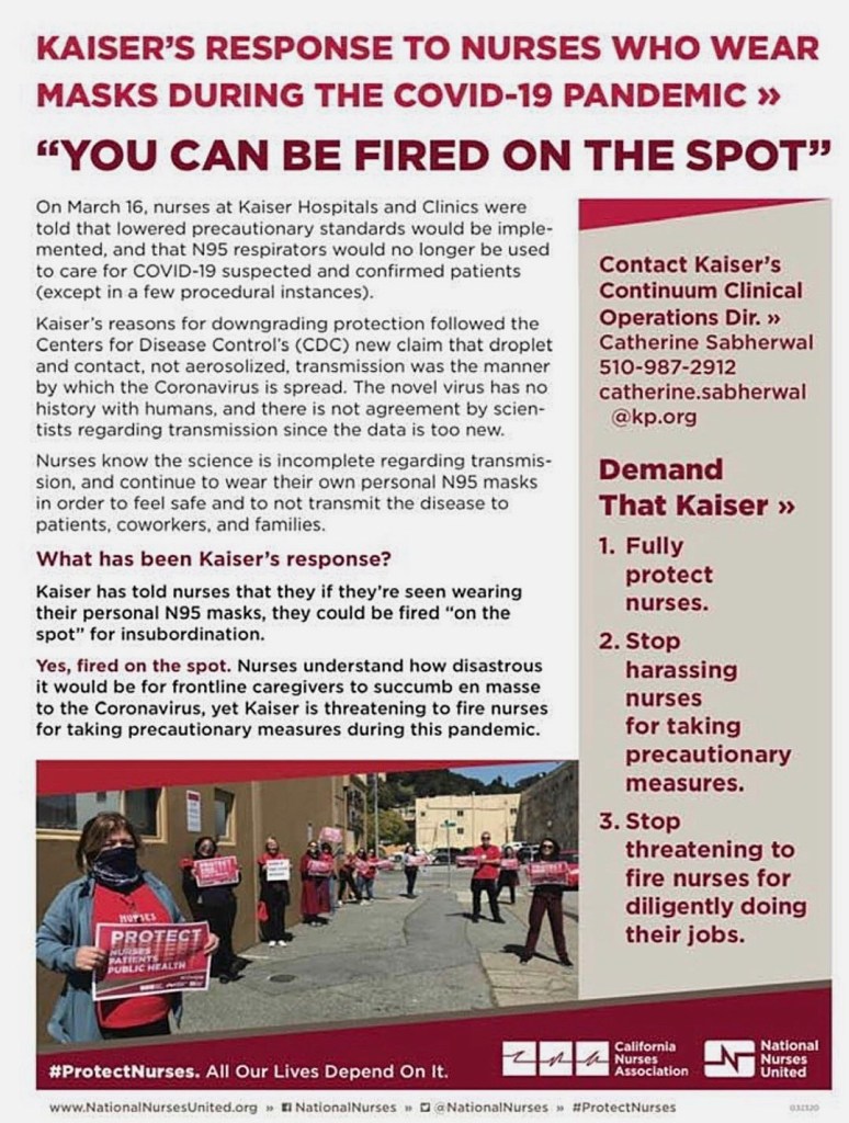 Kaiser's response to nurses wearing masks