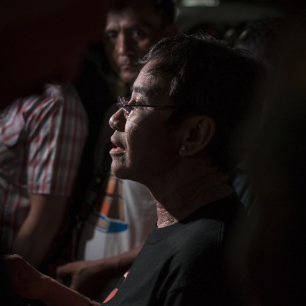 QUEZON CITY, PHILIPPINES - JANUARY 19: Maria Ressa, journalist and CEO of the online news site, Rappler, is interviewed by journalists during a protest calling for press freedom on January 19, 2018, in suburban Quezon City in Metro Manila, Philippines. Outrage among local and international journalists emerged as the Philippine government recently ordered the closing of an independent online news site, Rappler, that has been critical of President Rodrigo Duterte's administration, citing an irregularity in its incorporation papers. The order prompted protests by different groups calling it an attack on press freedom. Many have likened the move to the late Philippines dictator Ferdinand Marcos' order to close down newspapers and television networks, as well as arresting journalists critical of his administration.  (Photo by Jes Aznar/Getty Images)