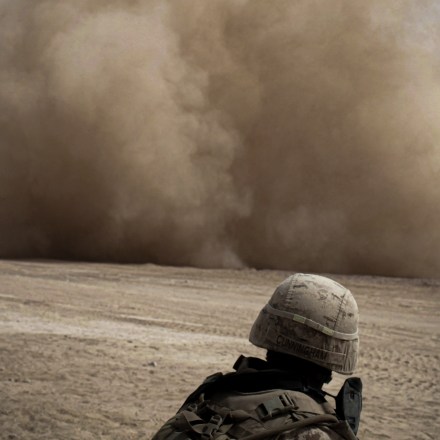 In this file photo taken on March 22, 2010 A US Marine V-22 Osprey tiltrotor aircraft spreads out dust while landing to pick up five arrested members of the Afghan police, after being caught smoking narcotics inside a US Marines base of 3rd Battalion, 6th Marines, in Marjah, Helmand province. - Launched in the wake of the September 11 attacks, the war in Afghanistan claimed the lives of tens of thousands of Afghans along with around 2,400 US soldiers and saw trillions squandered in what has largely been deemed a failed nation-building project. (Photo by MAURICIO LIMA / AFP) (Photo by MAURICIO LIMA/AFP via Getty Images)