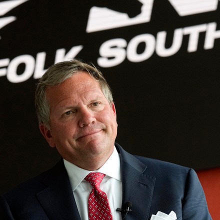FILE - Norfolk Southern Railroad CEO Alan Shaw speaks during an interview Wednesday, June 21, 2023, in Atlanta. Regulators say Norfolk Southern has made improvements since a fiery Ohio derailment but still falls well short of being the “gold standard for safety” it is striving to be. The Federal Railroad Administration released a report on the railroad’s safety culture Wednesday, Aug. 9. (AP Photo/John Bazemore)