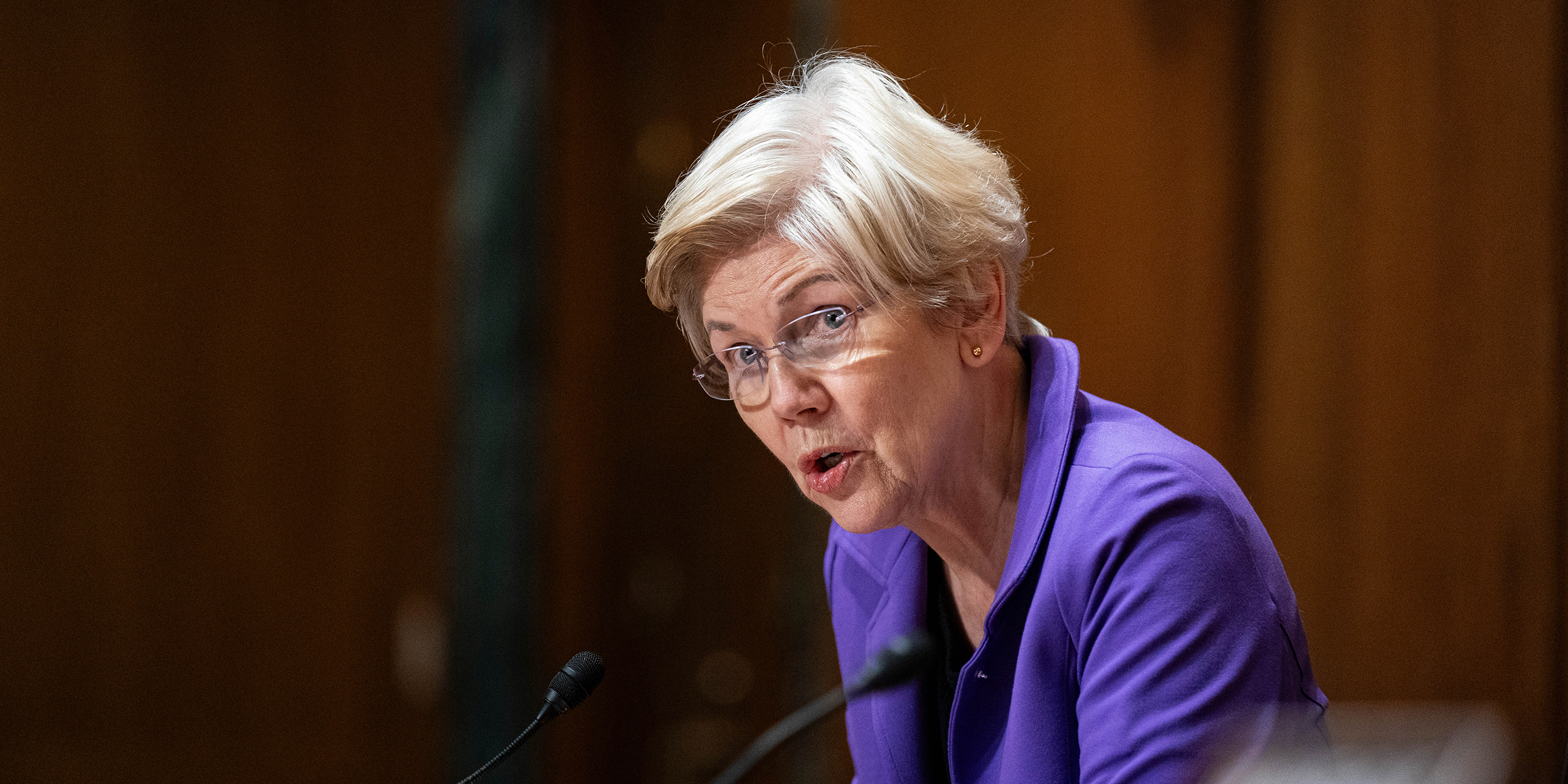 Senator Elizabeth Warren, a Democrat from Massachusetts, speaks during a Senate Finance Committee nomination hearing in Washington, DC, US, on Thursday, Nov. 2, 2023. Nominee Martin O'Malley served as Maryland's governor from 2007 to 2015 and if confirmed, would run one of the biggest social programs in the United States. Photographer: Al Drago/Bloomberg via Getty Images