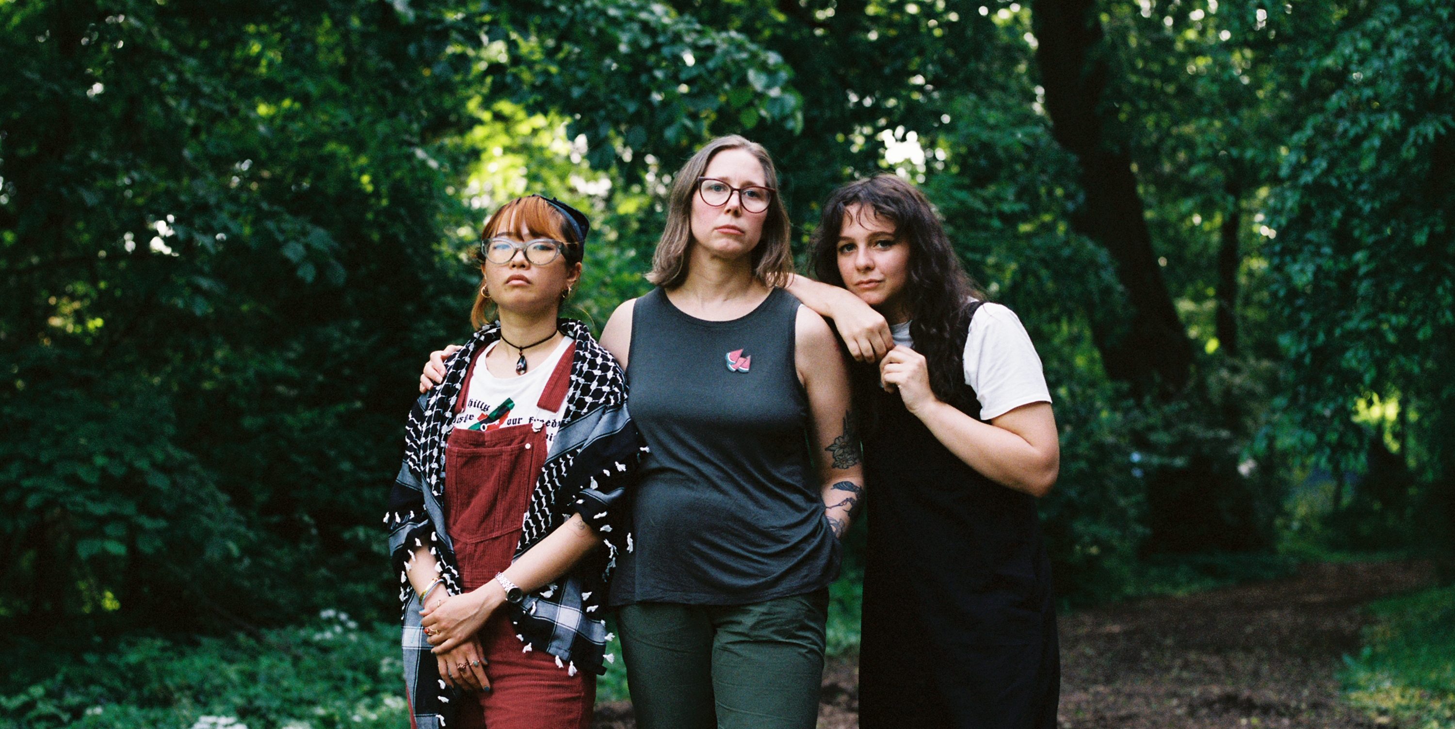 Former Baldi Middle School teachers Caroline Yang, Jordan Kardasz, and Emily Antrilli, stand for a portrait together in Philadelphia, PA., on Wednesday, May 8, 2024. Hannah Yoon