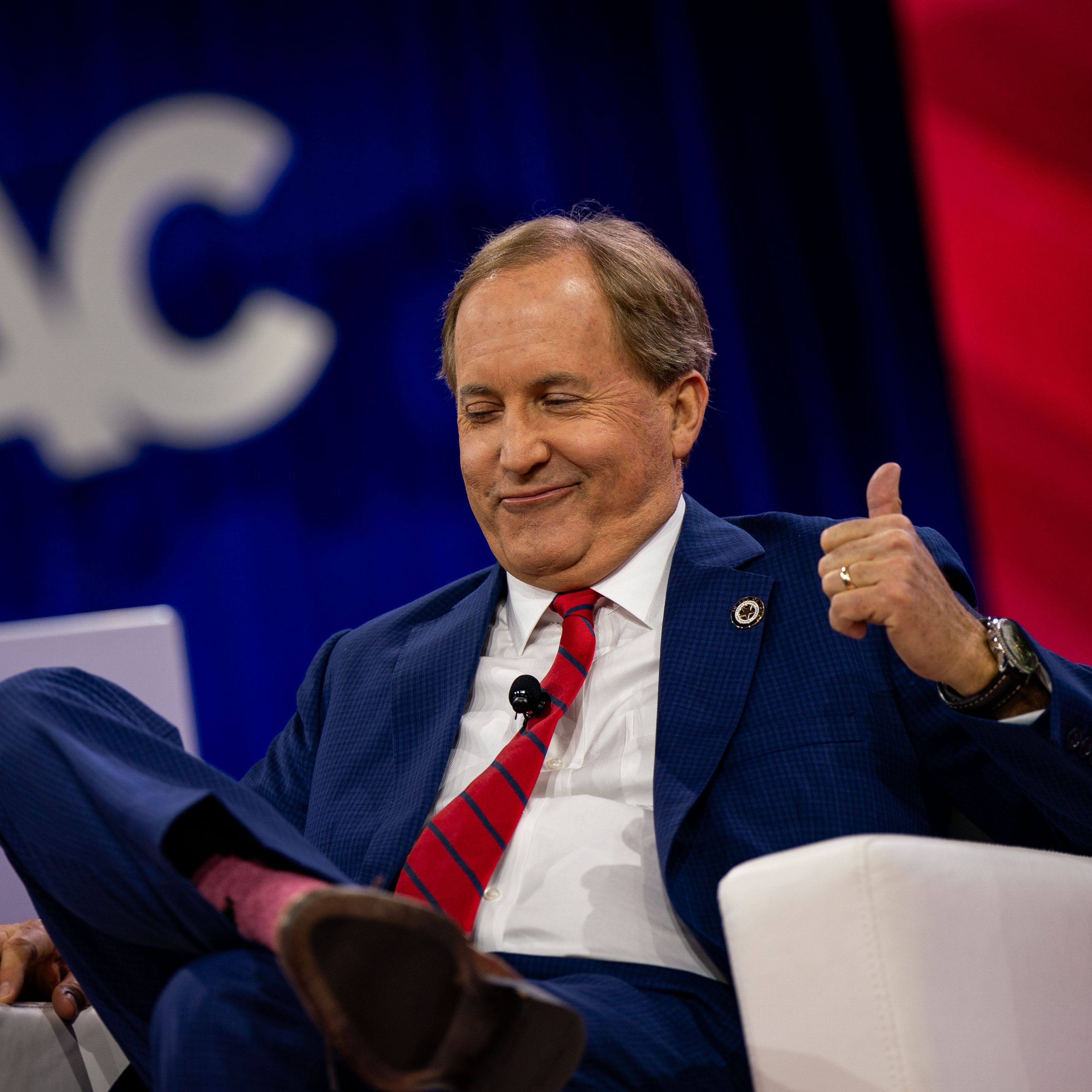 Ken Paxton, Texas attorney general, during the Conservative Political Action Conference (CPAC) in National Harbor, Maryland, US, on Friday, Feb. 23, 2024. The Conservative Political Action Conference launched in 1974 brings together conservative organizations, elected leaders, and activists. Photographer: Kent Nishimura/Bloomberg via Getty Images