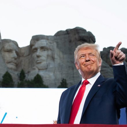 US President Donald Trump gestures as he arrives for the Independence Day events at Mount Rushmore National Memorial in Keystone, South Dakota, July 3, 2020. (Photo by SAUL LOEB / AFP) (Photo by SAUL LOEB/AFP via Getty Images)