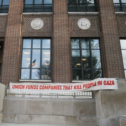 MICHIGAN, UNITED STATES - APRIL 23: An encampment protesting the genocide in Gaza, goes into its second day, on the grounds of the University of Michigan, in Ann Arbor, Michigan, United States on April 23, 2024. (Photo by Katie McTiernan/Anadolu via Getty Images)