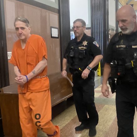 Richard Glossip, 62, is escorted to an Oklahoma City courtroom for an evidentiary hearing on October 30, 2025.