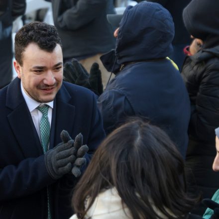Mahmoud Khalil arrives for the public swearing-in ceremony for Mayor Zohran Mamdani, Thursday, Jan. 1, 2026, in New York. (AP Photo/Heather Khalifa)