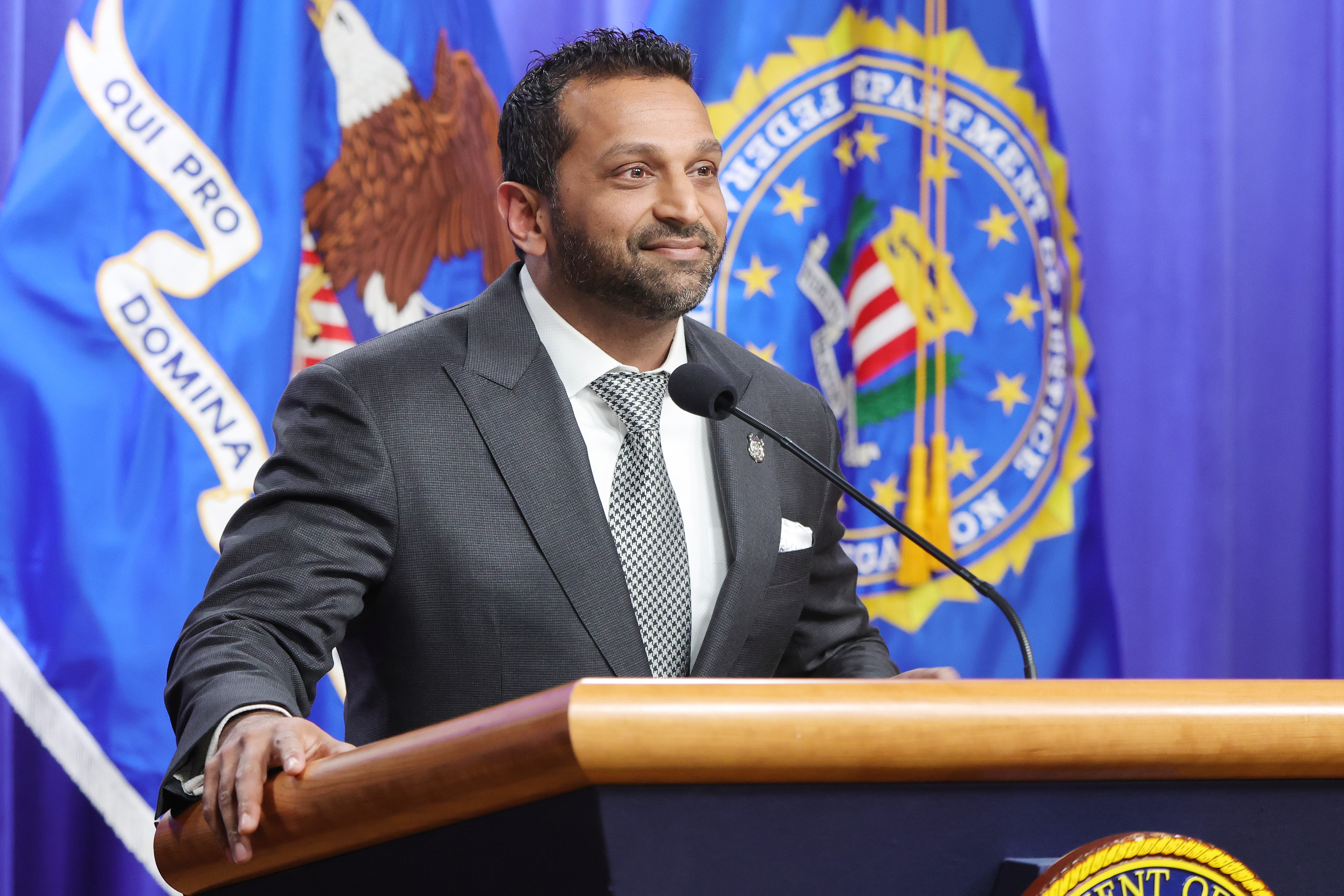  Federal Bureau of Investigation (FBI) Director Kash Patel speaks alongside Acting U.S. Attorney General Todd Blanche during a news conference at the at the Robert F. Kennedy Department of Justice building on April 21, 2026 in Washington, DC. Blanche and Patel held the news conference to announce charges against the Southern Poverty Law Center in which they allege the organization funneled over $3 million dollars towards white supremacist and extremists groups. (Photo by Anna Moneymaker/Getty Images)