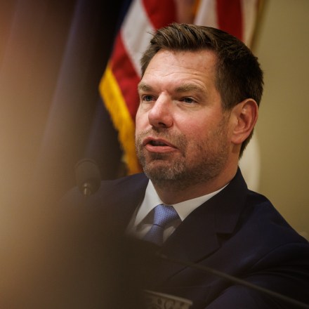 WASHINGTON, DC - FEBRUARY 10: U.S. Rep. Eric Swalwell (D-CA) speaks during a House Homeland Security Committee hearing on February 10, 2026 in Washington, DC. The Department of Homeland Security has faced criticism over law enforcement tactics targeting undocumented immigrants and the killing of two U.S. citizens in Minneapolis. (Photo by Samuel Corum/Getty Images) *** Local Caption *** Eric Swalwell