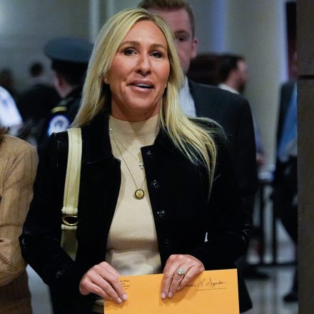 Rep. Marjorie Taylor Greene, R-Ga., departs a briefing on military strikes near Venezuela, Tuesday, Dec. 16, 2025, at the Capitol in Washington.