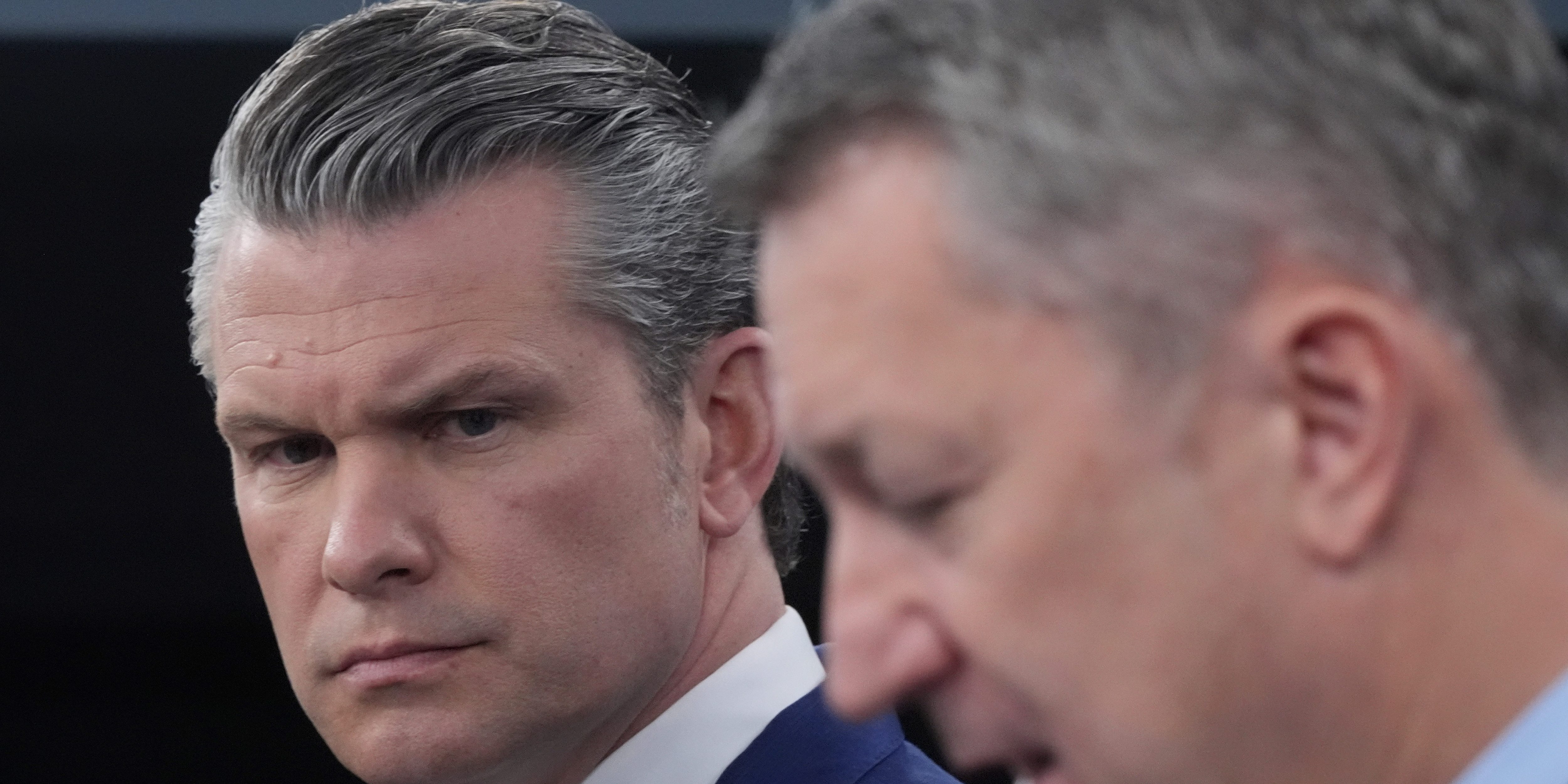 Defense Secretary Pete Hegseth and Chairman of the Joint Chiefs of Staff Gen. Dan Caine speak to members of the media during a press briefing at the Pentagon in Washington, Tuesday, May 5, 2026.