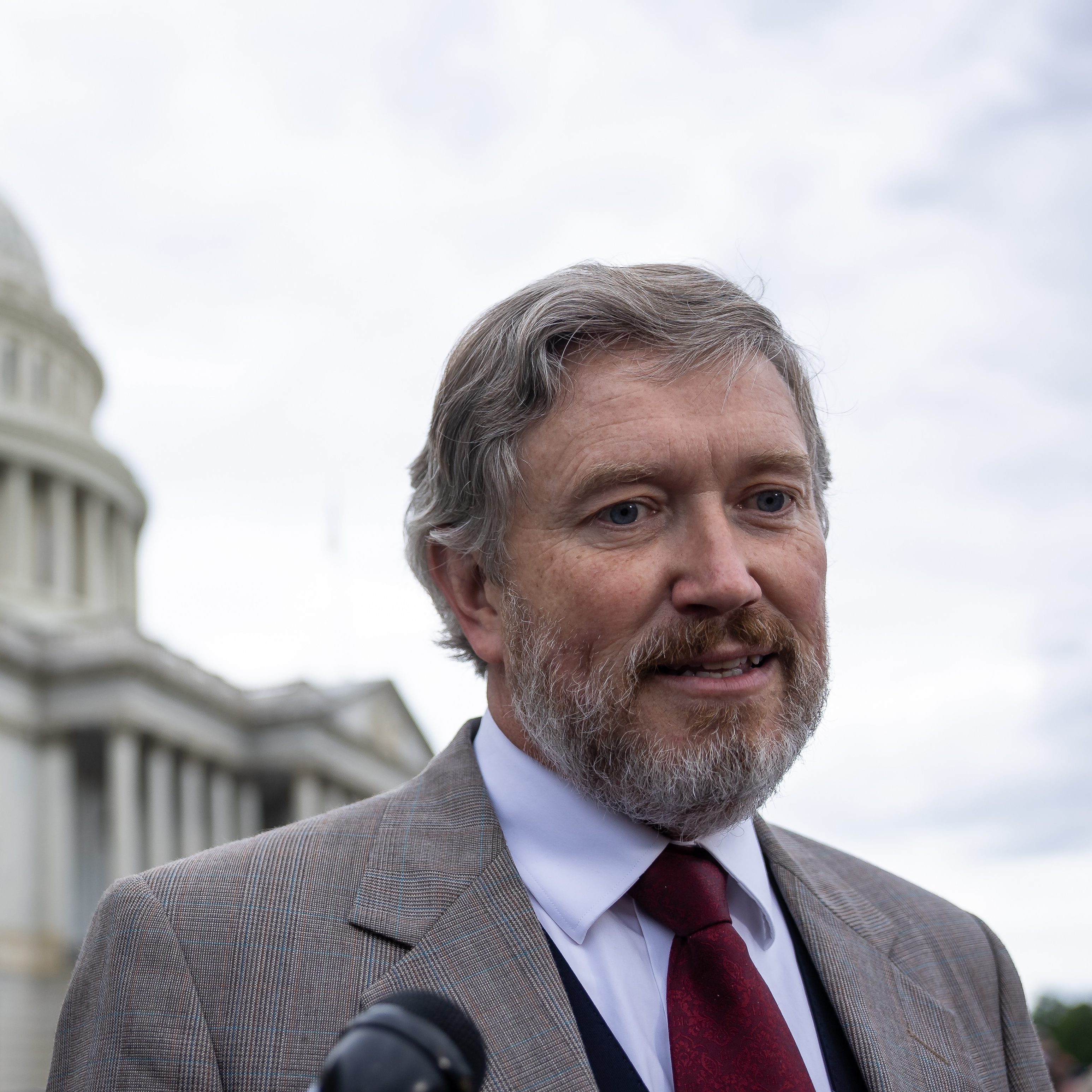 Rep. Thomas Massie (R-Ky.) speaks with reporters outside the U.S. Capitol on May 14, 2026 (Francis Chung/POLITICO via AP Images)