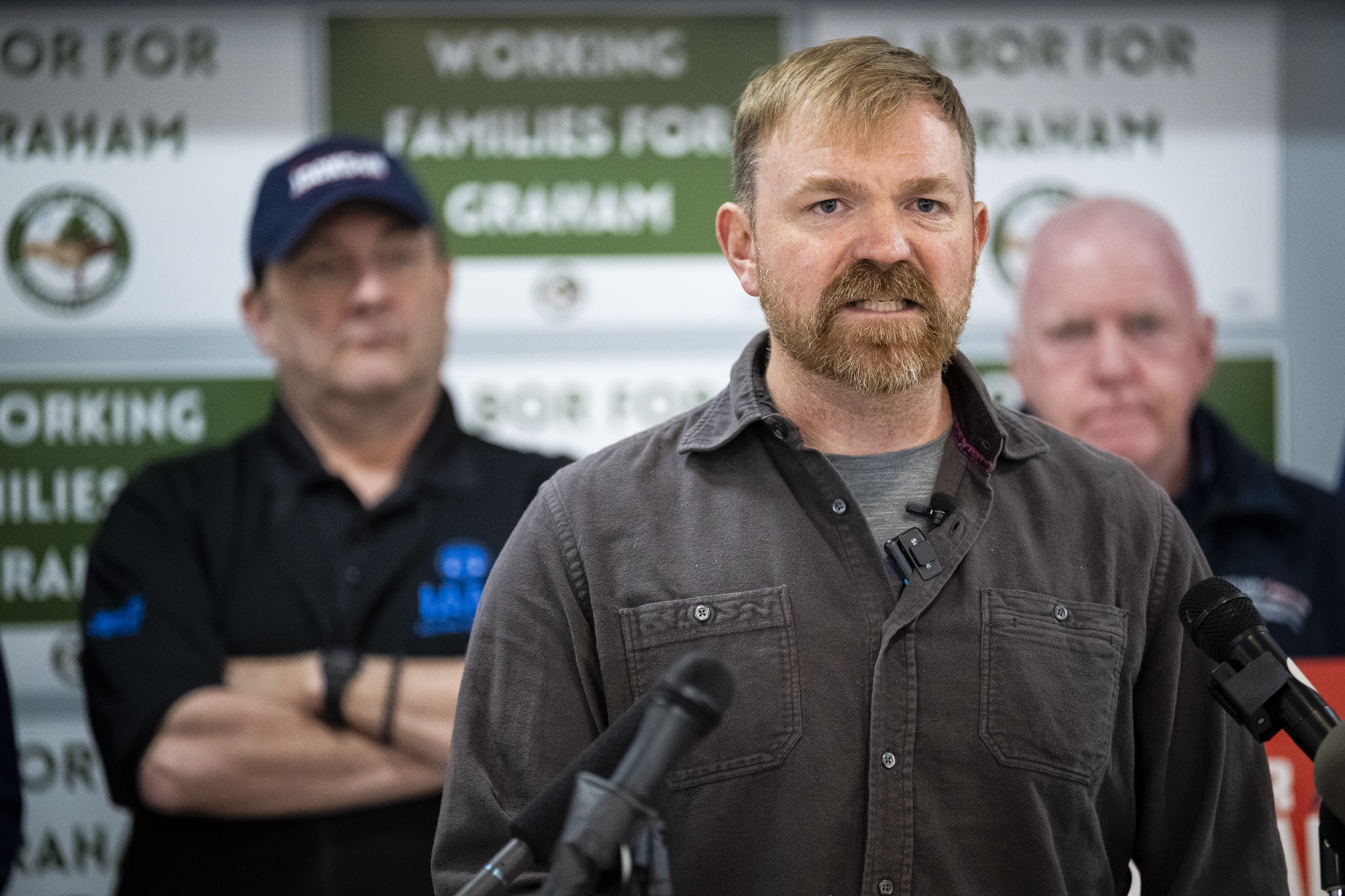 PORTLAND, MAINE - MAY 1: U.S. Senate candidate from Maine Graham Platner speaks during a campaign event with the Maine AFL-CIO, on May 1, 2026 in Portland, Maine. Platner, an oyster farmer by trade, is now the presumptive Democratic nominee before the Maine Primary election in June, after his chief rival Maine Governor Janet Mills (not-pictured) recently suspended her campaign. (Photo by Graeme Sloan/Getty Images)