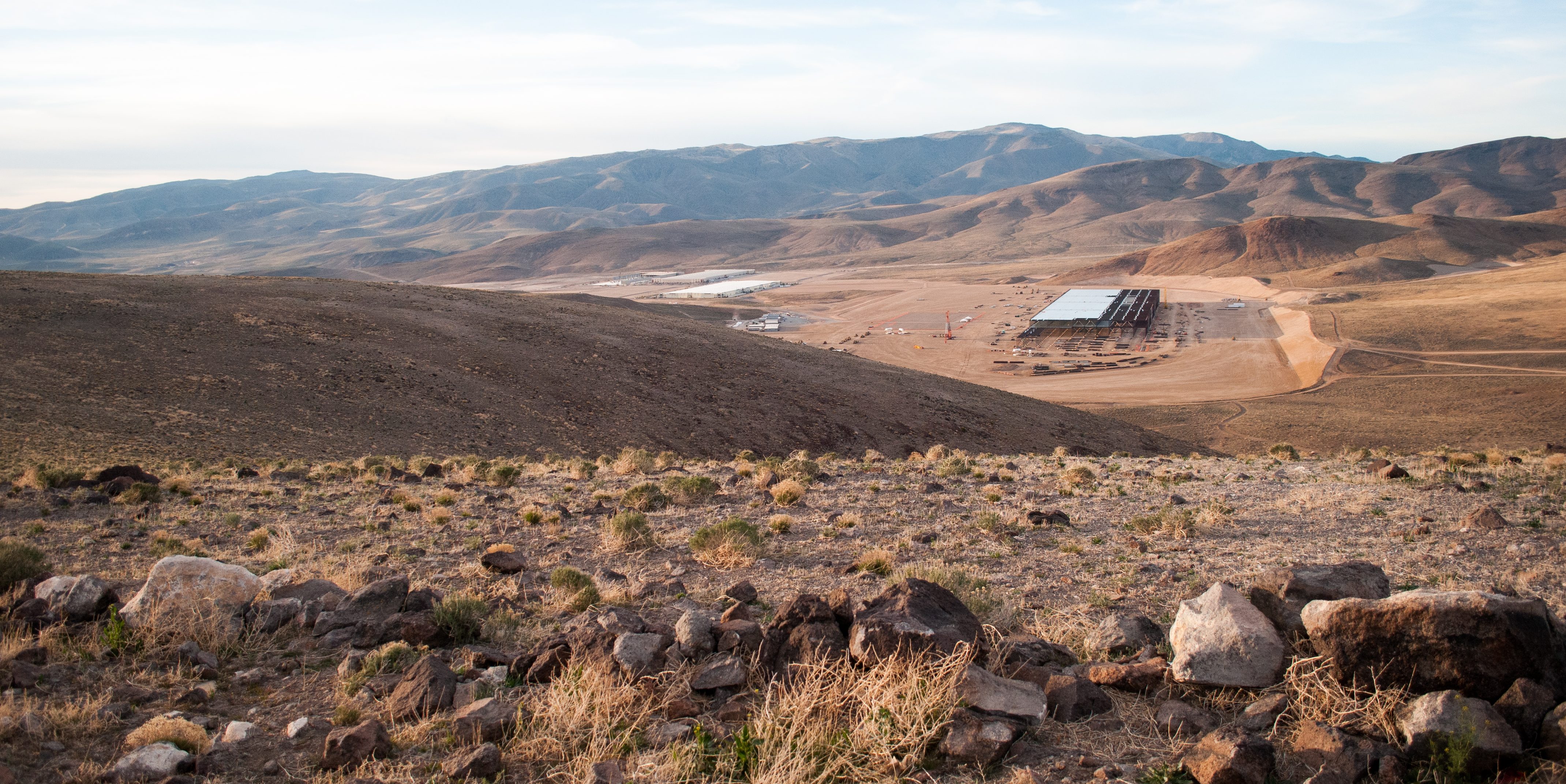 Construction on the Tesla Motors Gigafactory east of Reno, Nev., on March 25, 2015, near the site of a proposed crypto-powered city.