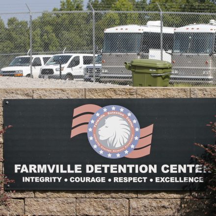 The Immigration Centers of America facility Farmville is the site where more than 80% of the center's 300 detainees have tested positive for COVID-19 after it accepted 74 detainees at the facility Wednesday Aug. 12, 2020, in Farmville, Va. A federal judge has ordered immigration authorities to halt any transfers into the Virginia detention center that has seen the worst coronavirus outbreak at any such facility in the nation. (AP Photo/Steve Helber)