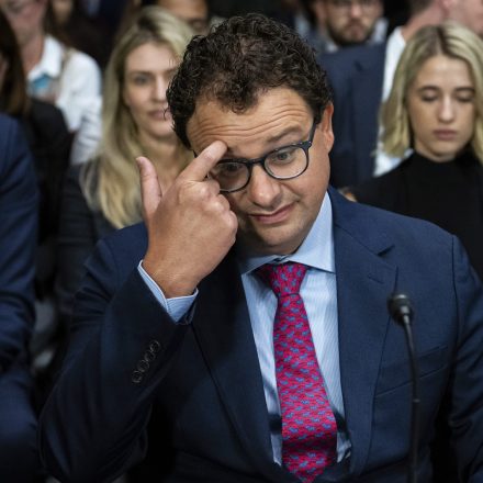 Anthropic CEO Dario Amodei prepares before testifying to a Senate Judiciary Subcommittee hearing on Artificial Intelligence, at the U.S. Capitol, in Washington, D.C., on Tuesday, July 25, 2023.