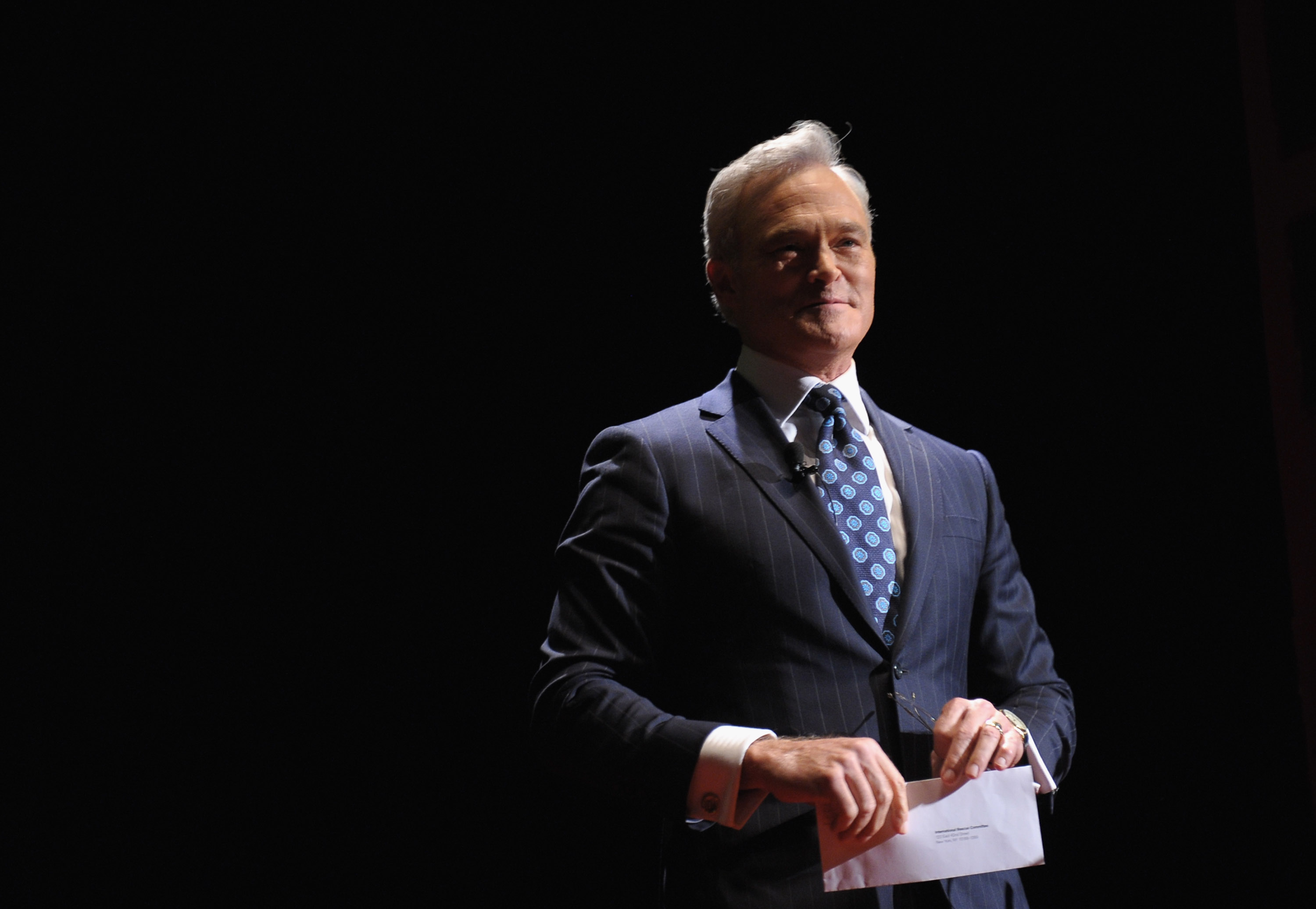NEW YORK, NY - NOVEMBER 07:   Journalist Scott Pelley speaks onstage at the annual Freedom Award Benefit hosted by the International Rescue Committee at The Waldorf=Astoria on November 7, 2012 in New York City.  (Photo by Michael Loccisano/Getty Images for IRC)