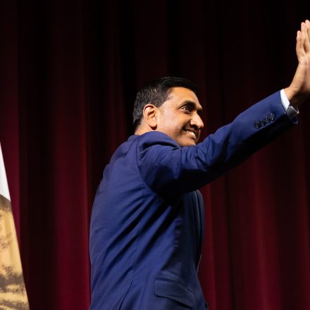 Rep. Ro Khanna, D-Calif., at a town hall on taxing billionaires and the future of AI on February 20, 2026 in Stanford, California.