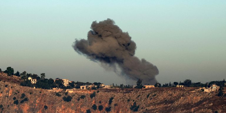 Smoke rises from the site of an Israeli strike that targeted the village of Arnoun in the southern Lebanese area of Marjayoun on June 3, 2026.