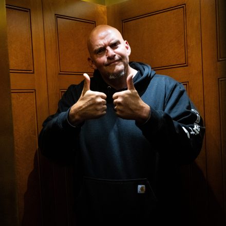 Senator John Fetterman, a Democrat from Pennsylvania, gives thumbs up in an elevator while departing a Senate vote at the US Capitol in Washington, DC, US, on Monday, June 15, 2026. The Senate will vote on an updated version of a bipartisan affordable housing legislative package this week, according to Senate aides, marking the latest step after months of negotiations as lawmakers in the House and Senate pushed competing versions of the bill. Photographer: Graeme Sloan/Bloomberg via Getty Images