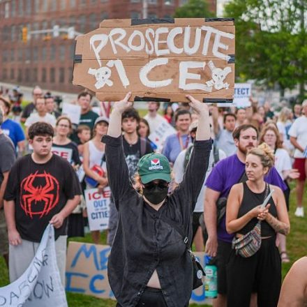 Anti-ICE protesters attend a vigil for a man that was killed in a shooting involving U.S. Immigration and Customs Enforcement (ICE), on July 13, 2026 in Biddeford, Maine. The victim has been identified as Joan Sebastian Guerrero, a 26-year-old man from Colombia.