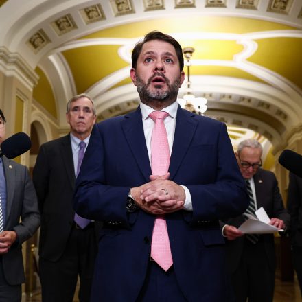 U.S. Sen. Ruben Gallego, D-Ariz., speaks during a press conference on Capitol Hill on July 22, 2026 in Washington, DC.