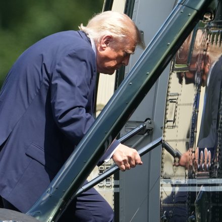 President Donald Trump boards Marine One on the Ellipse, Tuesday, Aug. 4, 2026, in Washington.