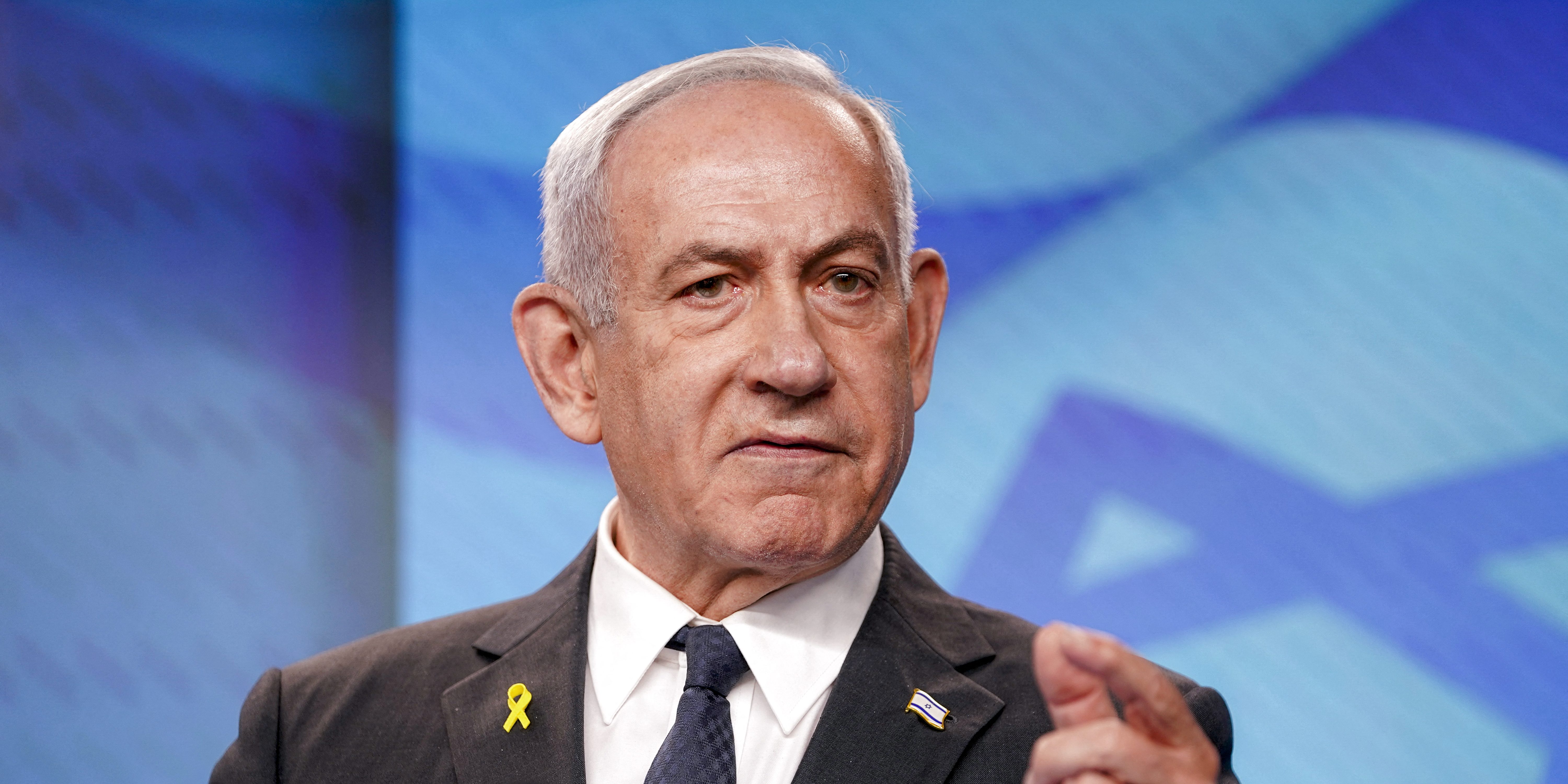 TOPSHOT - Israel's Prime Minister Benjamin Netanyahu speaks during a joint press conference with the US Secretary of State at the Prime Minister's Office in Jerusalem on September 15, 2025. US Secretary of State Marco Rubio said Washington would provide "unwavering support" to Israel in the war in Gaza as he called for the eradication of Hamas during a visit to the US ally on September 15. (Photo by Nathan Howard / POOL / AFP) (Photo by NATHAN HOWARD/POOL/AFP via Getty Images)