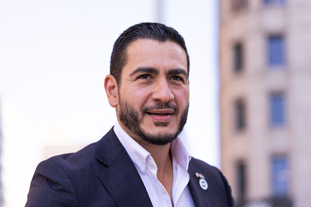 DETROIT, MICHIGAN - AUGUST 05: Michigan Democratic Senate primary winner Abdul El-Sayed arrives to a press conference in front of the Spirit of Detroit statue on August 05, 2026 in Detroit, Michigan. Sayed called on Michiganders to unite against Mike Rodgers as well as challenging him to multiple debates. (Photo by Finn Gomez/Getty Images)
