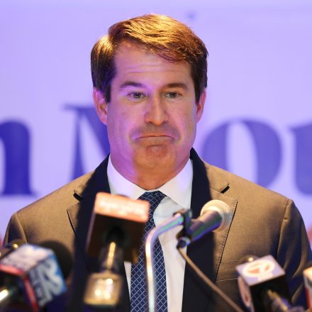 Rep. Seth Moulton speaks after losing the Democratic nomination during a primary election night event Tuesday Sept. 1, 2026, in Boston. (AP Photo/Reba Saldanha)