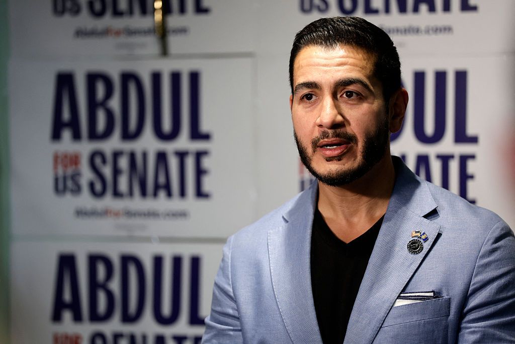 US Democratic Senate candidate from Michigan Abdul El-Sayed speaks with reporters during a Student Meet and Greet at the Michigan Theatre in Ann Arbor, Michigan, on August 26, 2026. (Photo by JEFF KOWALSKY / AFP via Getty Images)