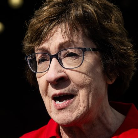 Senator Susan Collins, a Republican from Maine, speaks to members of the media while campaigning ahead of the midterm election at the Fryeburg Fair in Fryeburg, Maine, US, on Friday, Oct. 9, 2026. The Maine race is crucial to both parties' quest to win a Senate majority in November's midterm elections.